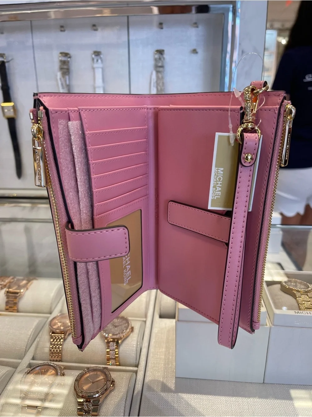 MICHAEL KORS Jet Set Large Double Zip Ombré Signature Logo Wristlet Phone Holder